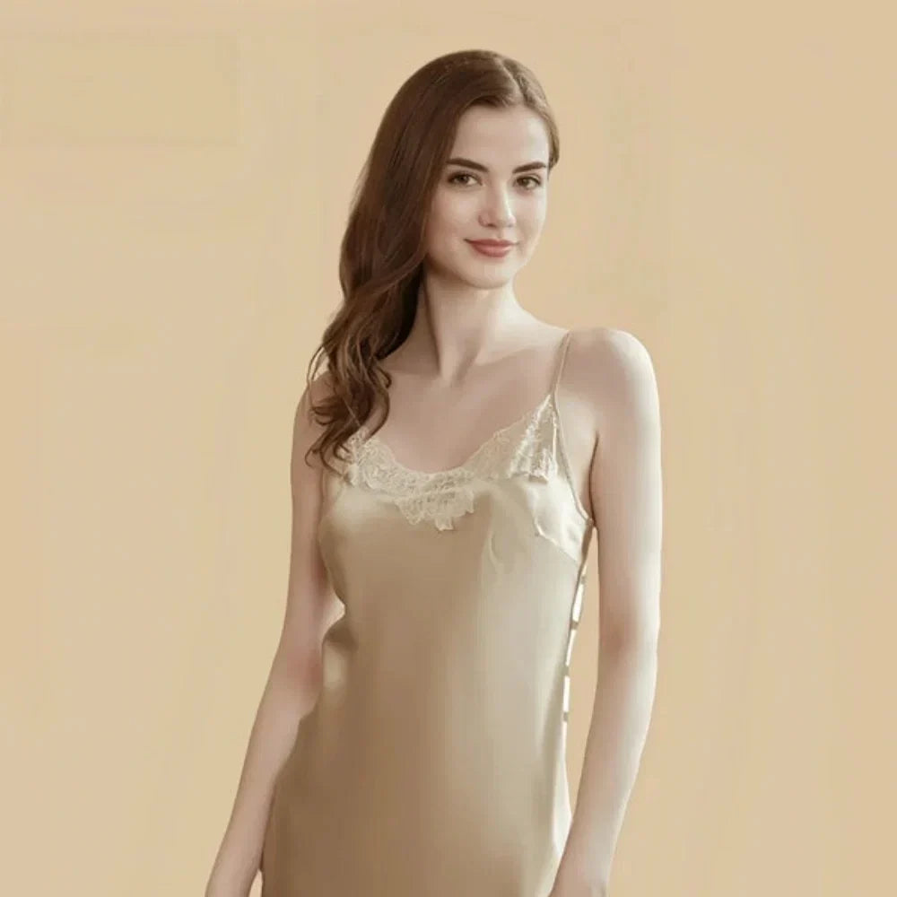 100% Mulberry Silk 19Momme Short Lace V-Neck Nightgown & Kimono Robe Set