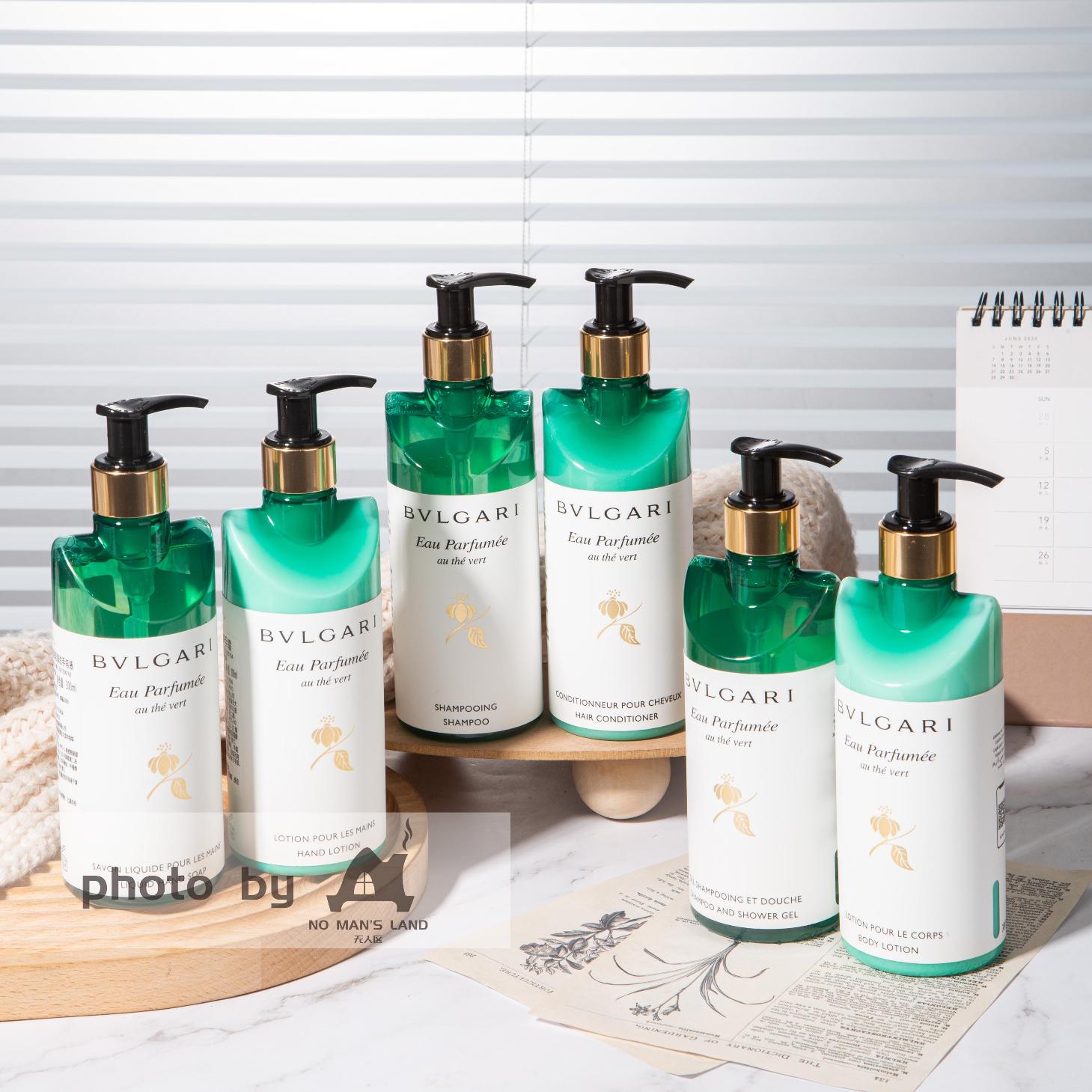 6 bvlgari hotel toiletries on table