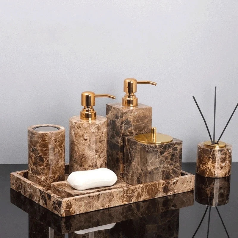 Classic Brown Marble and Brass Bathroom Collection