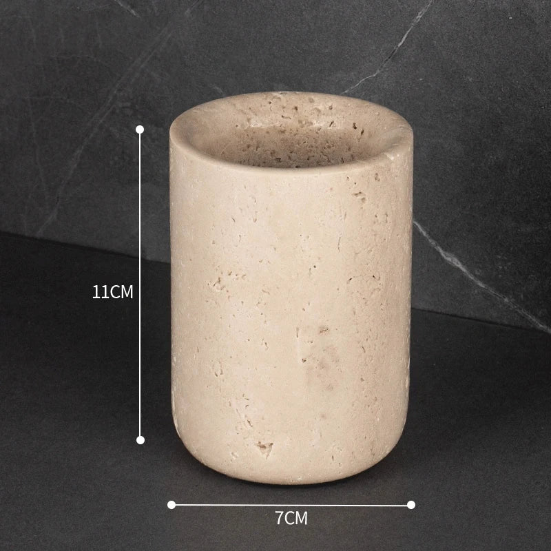 Travertine Marble and Brass Bathroom Collection