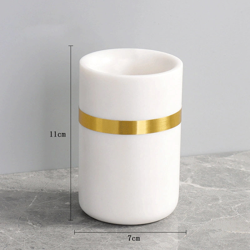 White Marble and Brass Bathroom Collection