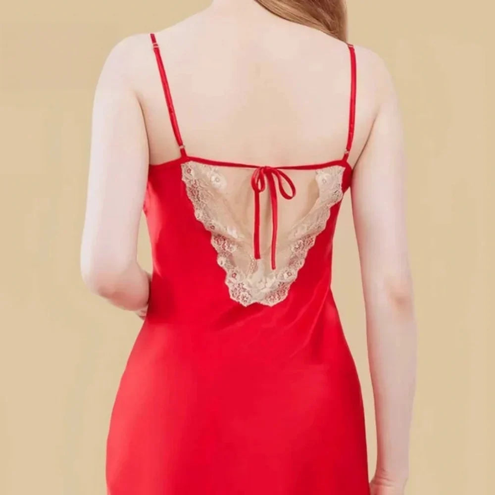 100% Mulberry Silk 16Momme V-Neck Nightgown &amp; Robe Set with Lace Design