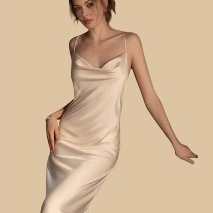 100% Mulberry Silk 19Momme Cowl Neck Spaghetti Strap Midi Nightgown &amp; Kimono Robe Set