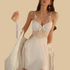 100% Mulberry Silk 19Momme Lace Padded Nightgown & Kimono Robe Set