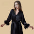 100% Mulberry Silk 19Momme Midi Kimono Robe & Nightgown with Feather-Trim Cuffs