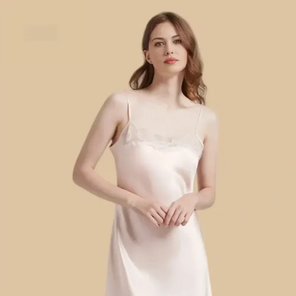 100% Mulberry Silk 19Momme Nightgown &amp; Robe Set with Lace Trim Design
