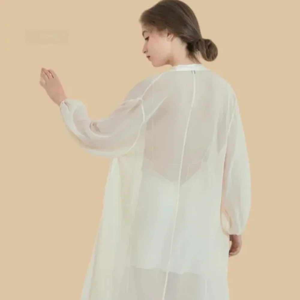 100% Mulberry Silk 19Momme Silk V-neck Nightgown &amp; Kimono Robe with Tie Design