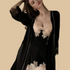 100% Mulberry Silk 19Momme Spaghetti Strap Lace Nightgown & Kimono Robe Set