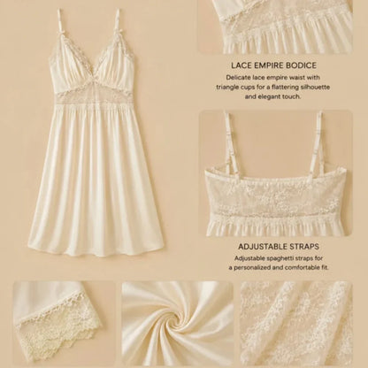 100% Mulberry Silk 19Momme Spaghetti Strap Nightgown &amp; Kimono Robe Set with Lace Trim Design