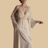 100% Mulberry Silk 19Momme Spaghetti Strap Nightgown & Kimono Robe Set with Lace Trim Design