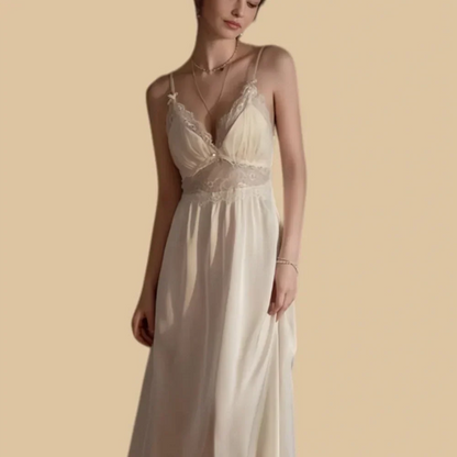 100% Mulberry Silk 19Momme Spaghetti Strap Nightgown &amp; Kimono Robe Set with Lace Trim Design