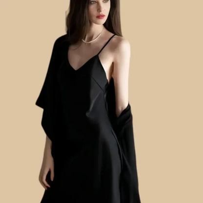 100% Mulberry Silk 19Momme Spaghetti Strap Nightgown &amp; Kimono Robe Set