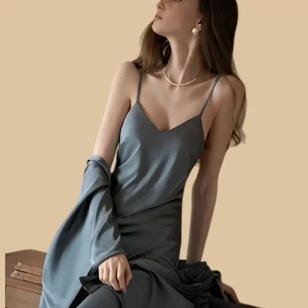 100% Mulberry Silk 19Momme Spaghetti Strap Nightgown &amp; Kimono Robe Set