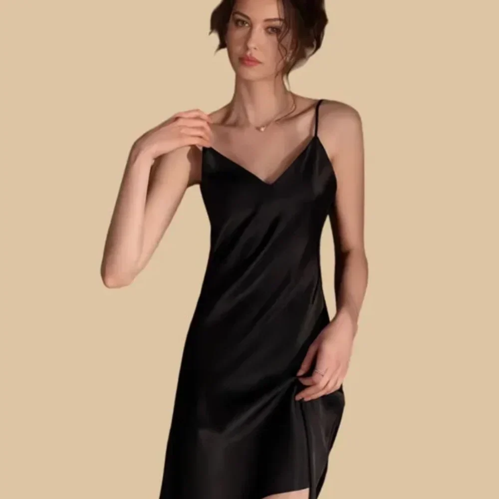 100% Mulberry Silk 19Momme Spaghetti Strap V-Neck Nightgown &amp; Kimono Robe Set