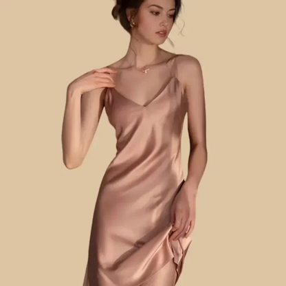 100% Mulberry Silk 19Momme Spaghetti Strap V-Neck Nightgown &amp; Kimono Robe Set