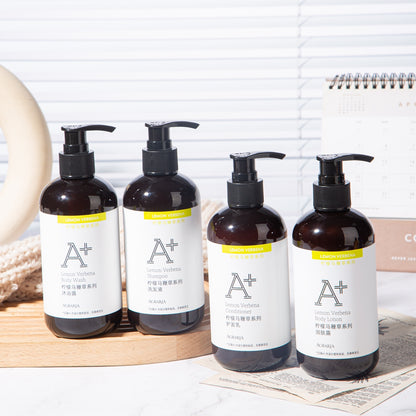 four bottles of AGRARIA hotel toiletries.
