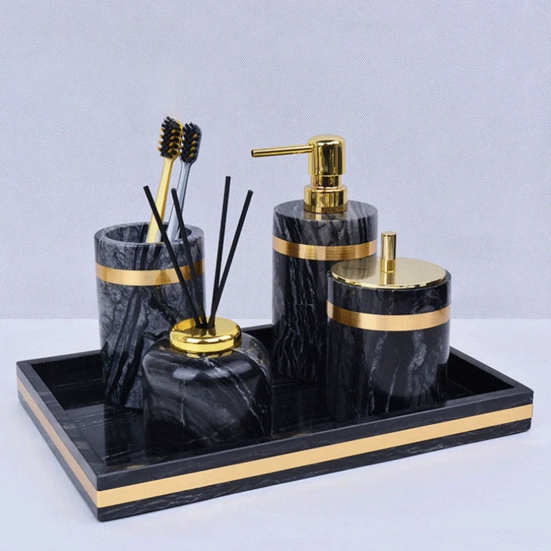 Black Marble and Brass Bathroom Collection