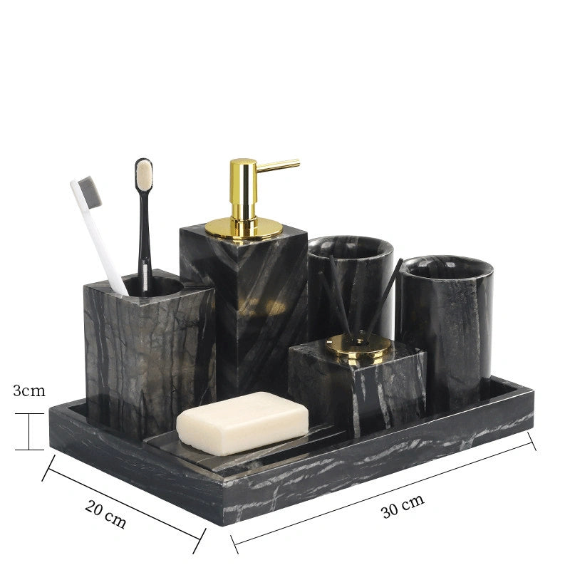 Black Wooden Marble and Brass Bathroom Collection