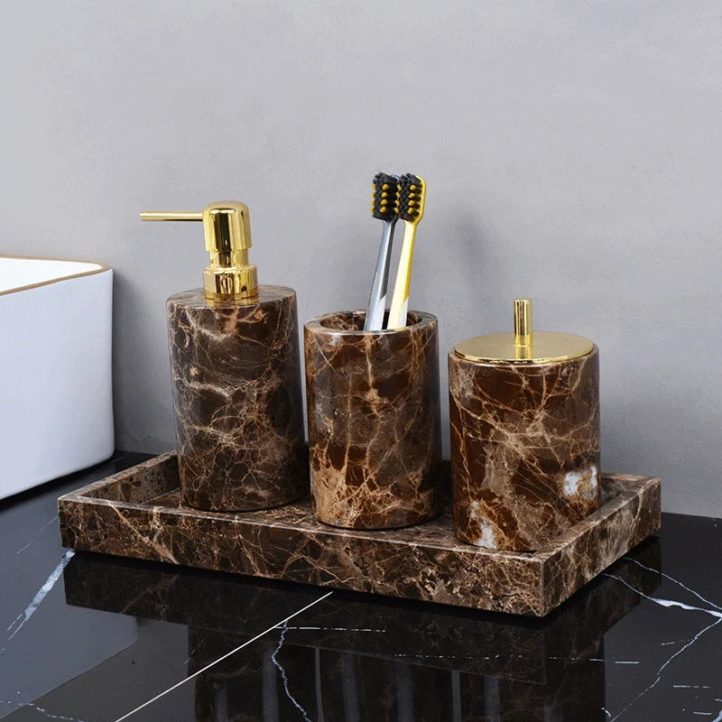 Brown Marble and Brass Bathroom Collection