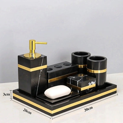 Classic Black Marble and Brass Bathroom Collection