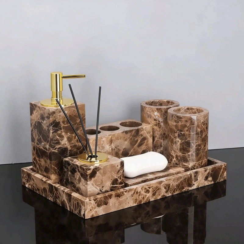 Dark Emperador Marble and Brass Bathroom Collection