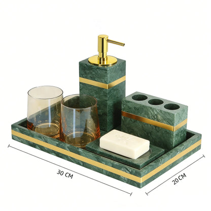 Indian Green Marble and Brass Bathroom Collection