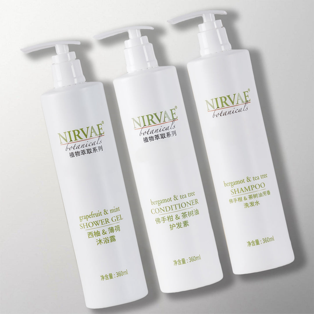 NIRVAE BOTANICALS Shampoo &amp; Conditioner &amp; Shower Gel Bundle 360ML Each