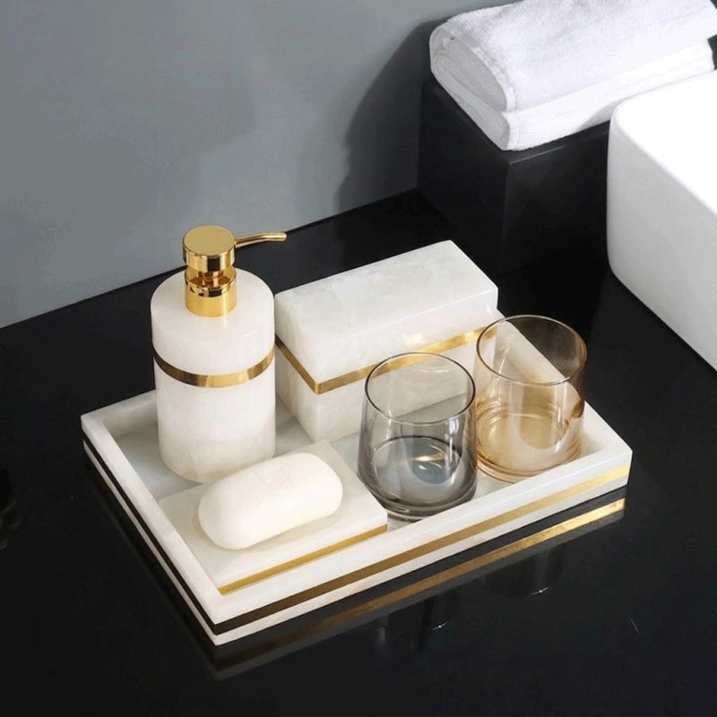 Natural Jade Marble and Brass Bathroom Collection