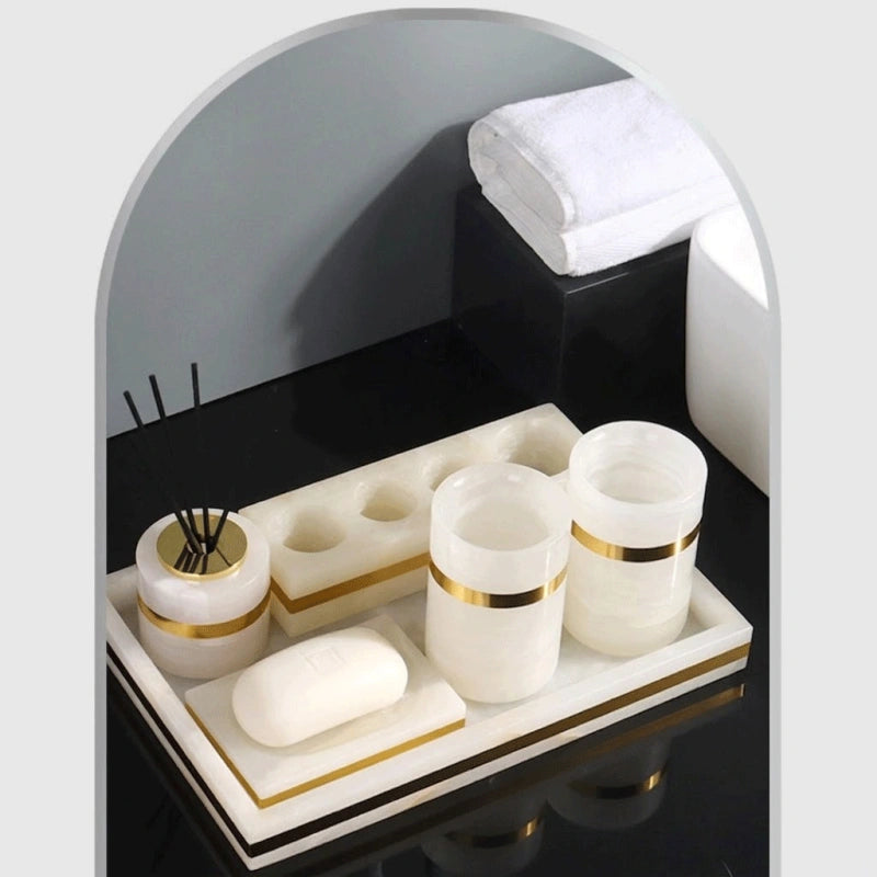 Natural Jade Marble and Brass Bathroom Collection