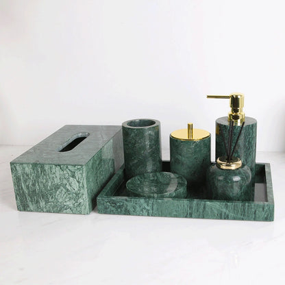Peacock Green Marble and Brass Bathroom Collection