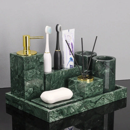 Verde Guatemala Marble and Brass Bathroom Collection