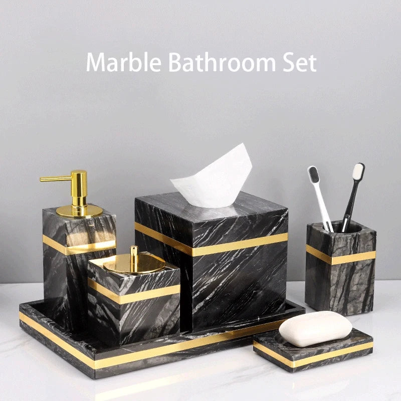 Zebra Black Marble and Brass Bathroom Collection